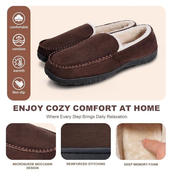 〽️Closed Toe Loafers Sneakers Men\'s Brown Soft Plush Slip On Warm Comfortable